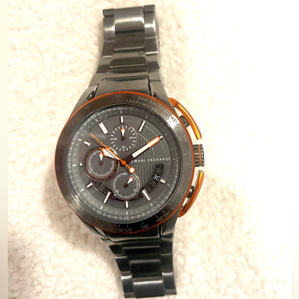Armani Exchange Men’s Watch - AX 1405 gunmetal and orange; lightly used